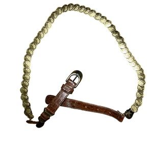 Vintage 80s metal gold coin stretch belt size large